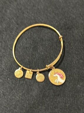 Alex and Ani Gold Tone Unicorn Charm Bangle with Pink Accent